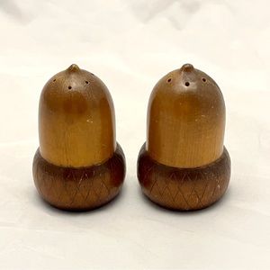 Wooden Acorn Salt & Pepper Shakers, Original Cork Stoppers, VTG MCM EUC